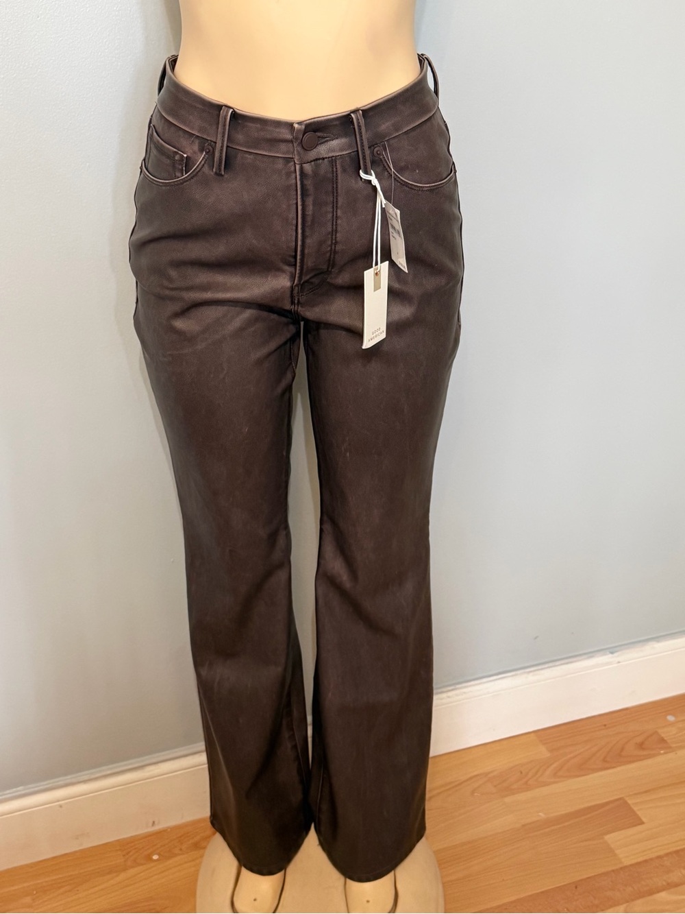 Good American Brown Flare leather pants